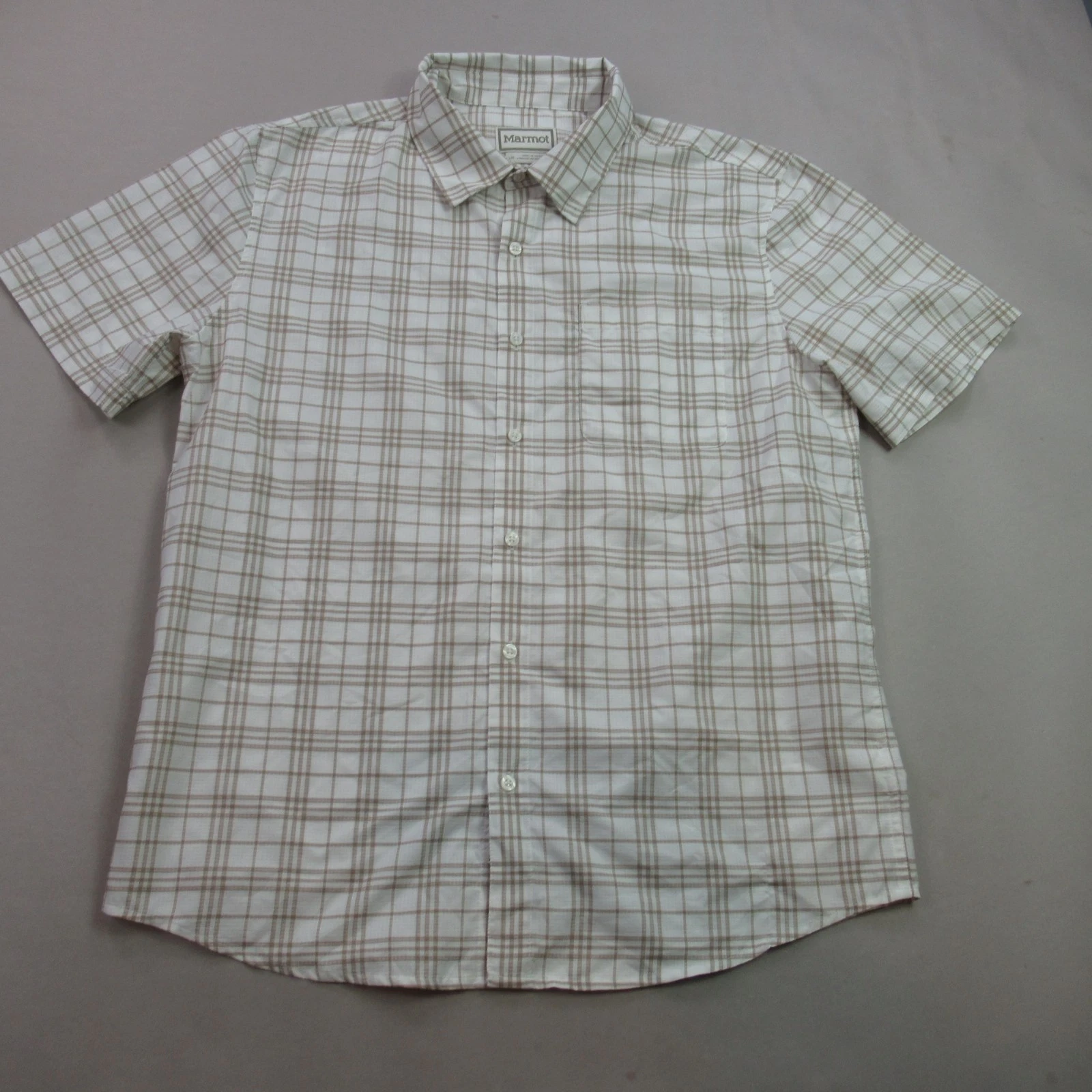 Marmot Shirt Mens Large Short Sleeve Button Front Hiking Plaid Casual Pocket