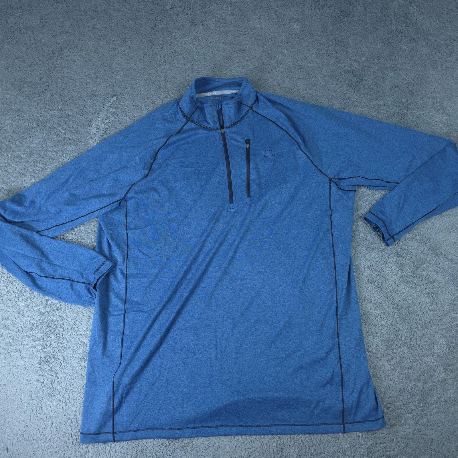 L.L.Bean Pullover Mens XLT Blue 1/4 Zip Mock Neck Stretch Long Sleeve Hiking Top