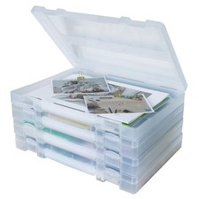 Scrapbook Paper Storage 4 Pack Stackable Craft Organizers Handle 8.5x11 Box