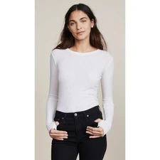 ENZA COSTA Cashmere Cuffed Crew Top Women XS Heather Cream Long Sleeve Shirt NEW