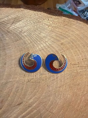 Vtg Earrings Laurel Burch Celine Wrap Bird  Enamel Pierced MOD Art Deco