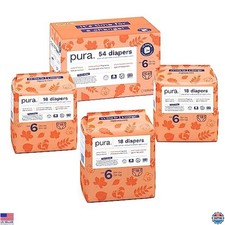 Pura Eco-Friendly Size 6 Diapers 29 lbs - Hypoallergenic Organic Cotton, 54