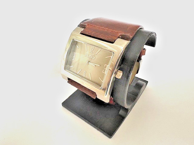 Aldo Rectangular Quartz Watch Silver Tone Brown L… - image 3