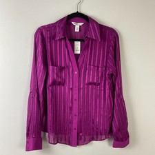 White House Black Market Outlet Button Shirt Size 6 Pink Metallic Stripe Sheer