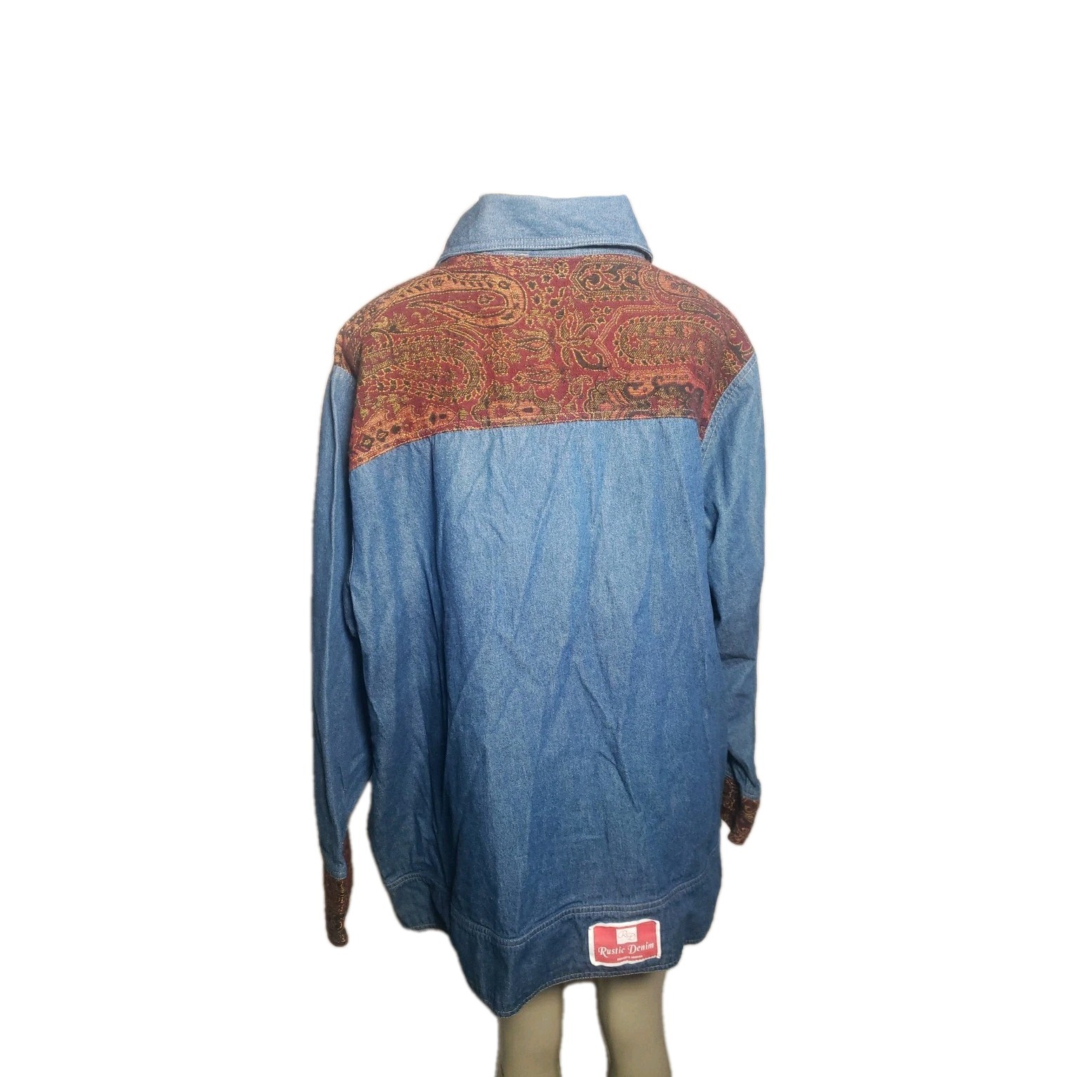 Rustic Denim Patchwork Shirt Button Front Tunic C… - image 11