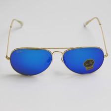 Ray-Ban RB3026 Aviator Pilot Sunglasses Gold Frame Glass Ice Blue Lens 58-14 mm
