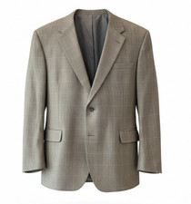 Jos A Bank Signature Collection Brown Windowpane Wool Silk Sport Coat Mens 46R