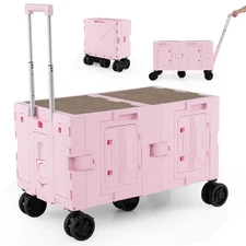 Large Foldable Utility Cart w/ 2-Tier Storage Crates 5 Rotate Wheels Metal