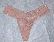 Vs Shine Dot All Over Lace thong NEW SIZE Medium Pink Blush