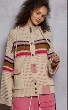 POL. Multiple Colored Hooded Cardigan Large