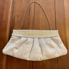 Steve Madden Ivory Clutch Purse Chain Strap Round Gold Studs Hinged Closure 13"