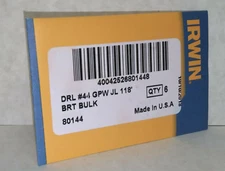Irwin #44 HSS Wire Gauge Jobber Length Drill Bits ( 80144 ) Qty 6