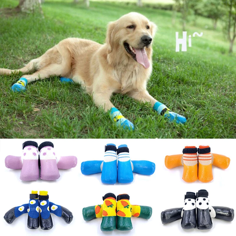 4Pcs Fall Winter Pet Shoes Waterproof Anti-slip Rain Boots Snow Booties Dog  Sock