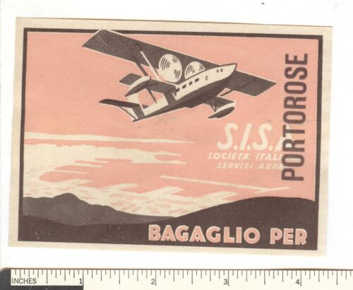 SISA Italy Portorose Airline 1930s ORIGINAL Luggage Baggage Tag Label Sticker - Bild 1 von 2