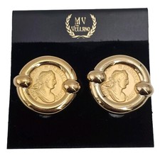 Vintage M. V. Vellano Collectors Design Gold Tone Coin Clip On Earrings Nos