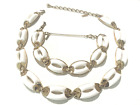 Vintage Chunky Monet Gold Tone Matching White Bracelet & Necklace Set