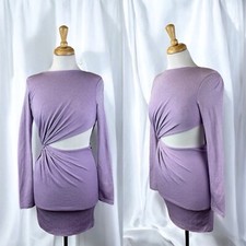 Meshki Purple Sparkly Fitted Ruched Dress Cut Out Side Formal Party Cocktail S