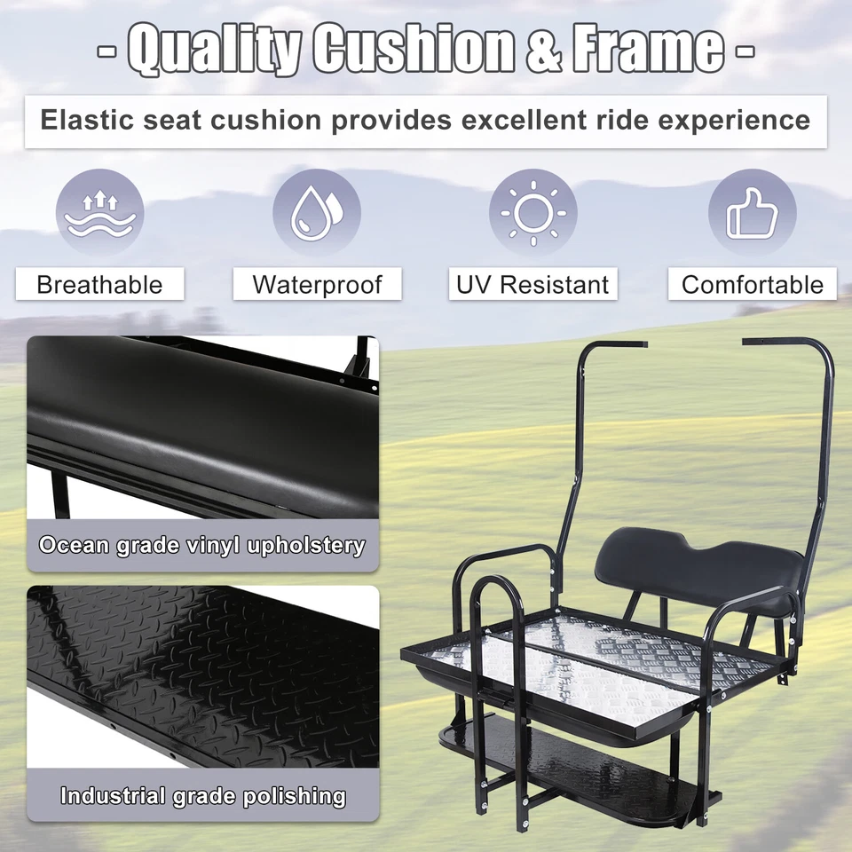 For 1982-2000.5 Club Car DS Golf Cart Flip Folding Rear Back Seat Kit+Grab Bar - Image 4 of 4