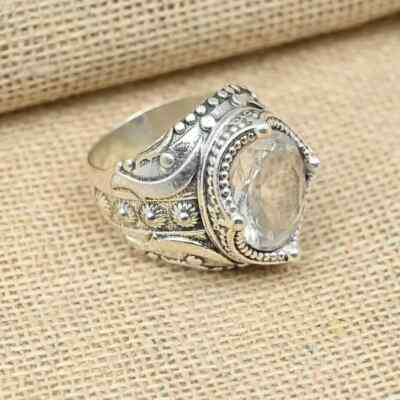 Crystal Gemstone Ring 925 Sterling Silver Designer Men's Gift Ring