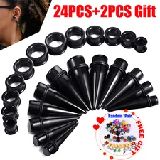 24PCS Big Size Ear Stretching Kit Acrylic Taper Thick Silicone Tunnel Gauge Plug