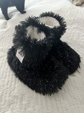 Justice Black Shaggy Faux Fur Cozy Bootie Slippers-Size M/L-Shoe Size 5.5 to 7.5