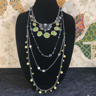 4 Necklace Lot Flower Statement Rhinestone Beaded Boho Chic Boho Wearable Summer