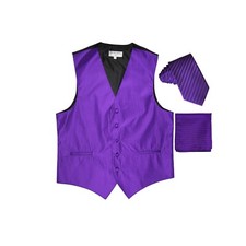 New Men's Tuxedo Vest Vertical Stripes 2.5" Skinny Necktie set formal Purple
