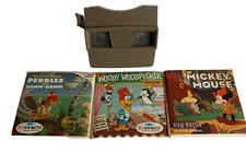 VTG Brown View-Master Viewer Toy By Sawyers  Woody Mickey Flintstones Booklets