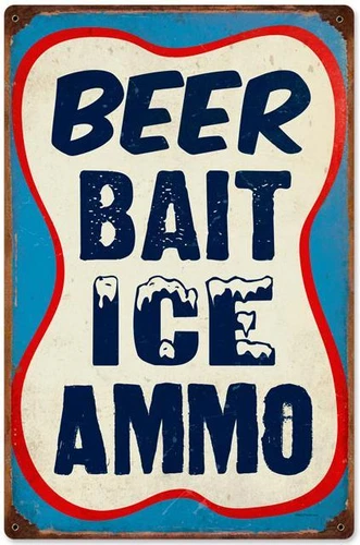Vintage Retro Beer Bait Ice Ammo Metal Sign Unique Garage Shop Wall Decor RPC253