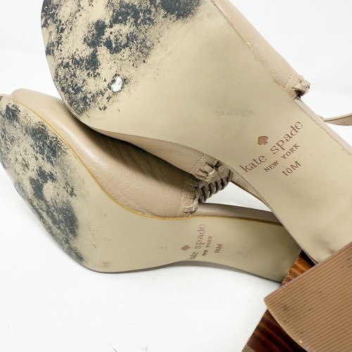 Kate Spade New York Tan Leather MALLORCA Peep Toe Heels Size 10 M Ankle Straps - Picture 8 of 8
