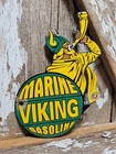 VINTAGE VIKING PORCELAIN SIGN OLD 56' MARINE GASOLINE GAS STATION SERVICE DIECUT