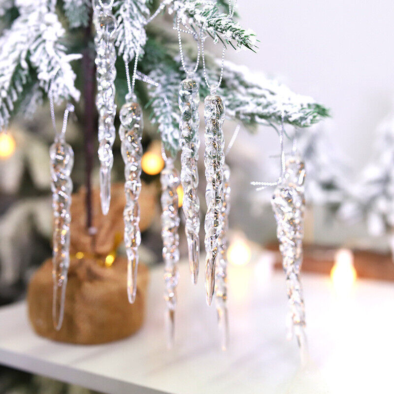 Christmas Tree Clear Glass Icicle Ornaments Decoration Xmas Home Decor