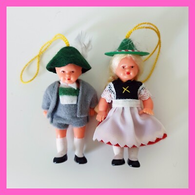 Vintage Germany Bavarian Ornaments Highlander Boy Girl Doll Couple Hanging