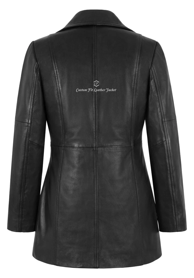 Ladies Biker Style Leather Jacket Black Mid Length Slim Fit Real Sheep Napa Coat - Image 3 of 4