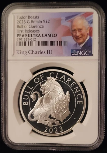 🇬🇧2023 UK GB TUDOR BEASTS BULL OF CLARENCE 1 Oz SILVER PROOF NGC PF 69 UCAM FR