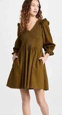 Madewell Dress Small Cotton Flannel Olive Boho Grandmacore