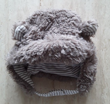 Baby's faux fur/pile flapper hat with ears, brown, aged 3-6 months