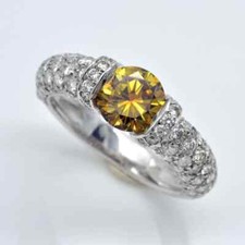 Fancy Intense Yellow Orange Citrine With Micro Pave Set CZ 2.57TCW Wedding Band