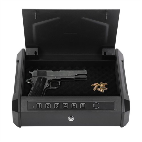 Car Pistol Gun Safe Box Fingerprint Passoword Key For 2 Pistols Hand Gun 2 Keys - Picture 8 of 16