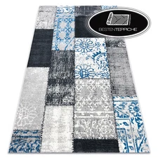 Real Fashionable Modern Rugs " Vintage " Grey Blue Patchwork Best Quality