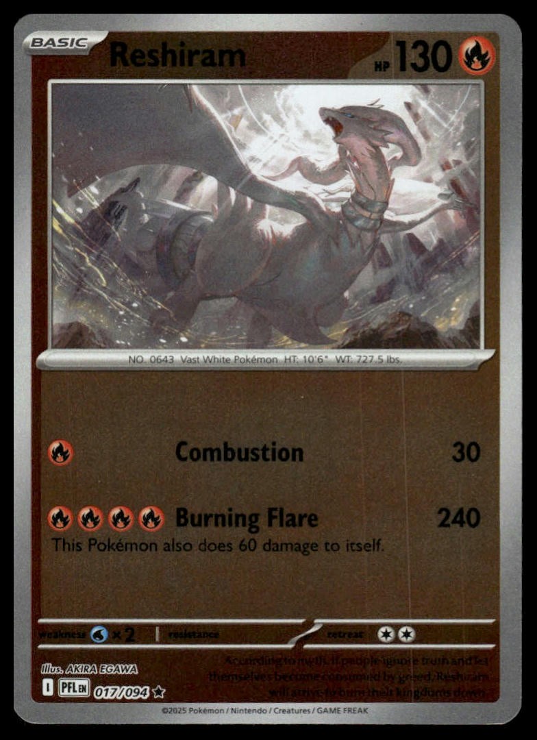 Reshiram ME02: Phantasmal Flames #017/094 Reverse Holo NM