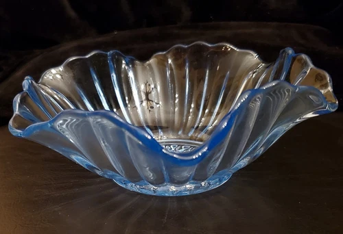 Imperial Depression Glass Elegant Blue Fluted Scalloped Candy Dish ExcellentRARE