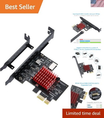 High-Speed PCI-E 1X USB 3.1 Type-C Expansion Card - Compatible with All Systems