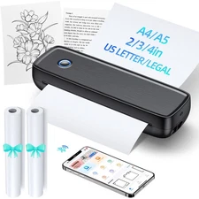 Portable Printers Wireless for Travel, Inkless Printer Mini Bluetooth Small P...