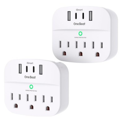 One Beat 2 Pack Multi Plug Outlet Splitter with 2 Pack,With Surge, White 
