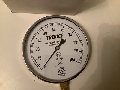 TRERICE 620B4502LA100 / 0-60 PSI PRESSURE GUAGE / 4.5'' FACE / 1/4 NPT / NEW 