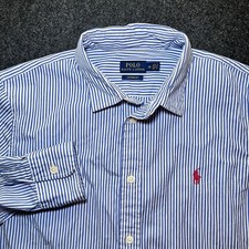 Polo Ralph Lauren Long Sleeve Button Up Shirt White Blue 100 Cotton Boys 14