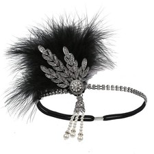 1920s Flapper Feather Headband Art Decor Gatsby Rhinestone Leaf Medallion imi...