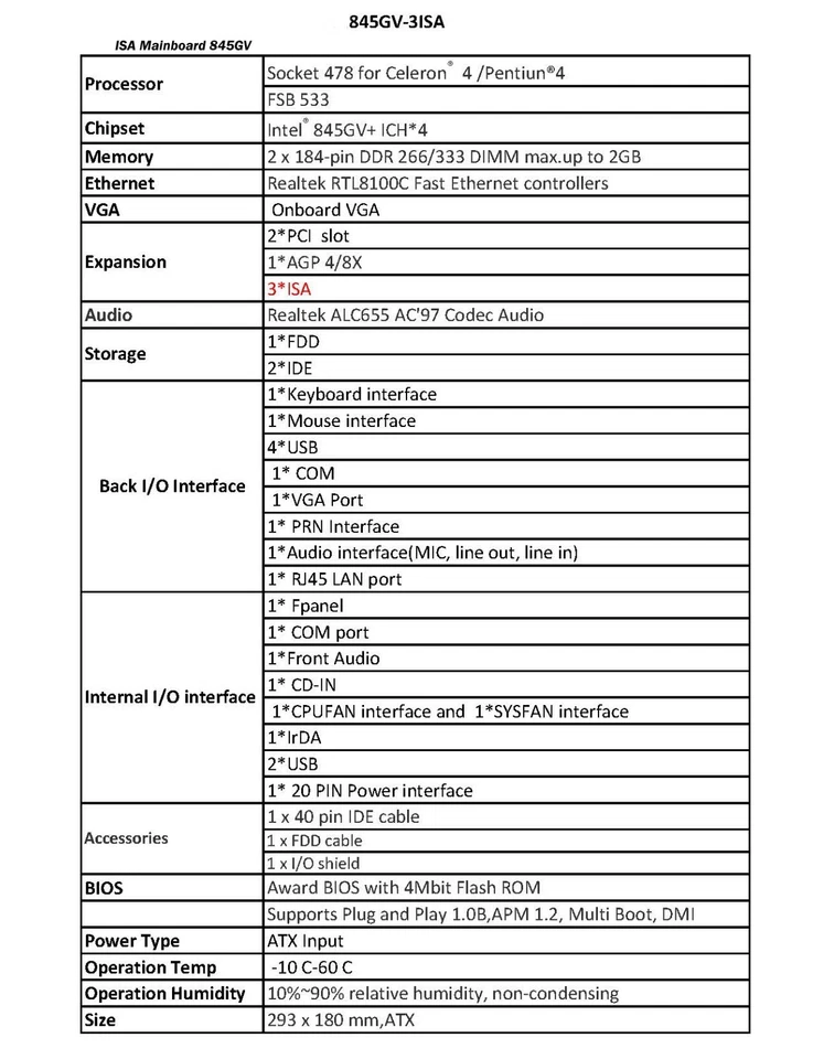 845 GV Mainboard 3 ISA Slots 2 PCI Interface 845 845G Motherboard IPC Computer - Image 3 of 4