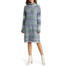 Caslon Womens S Sweater Dress Cowl Neck Knit Teal Blue Silver Nordstrom NWT